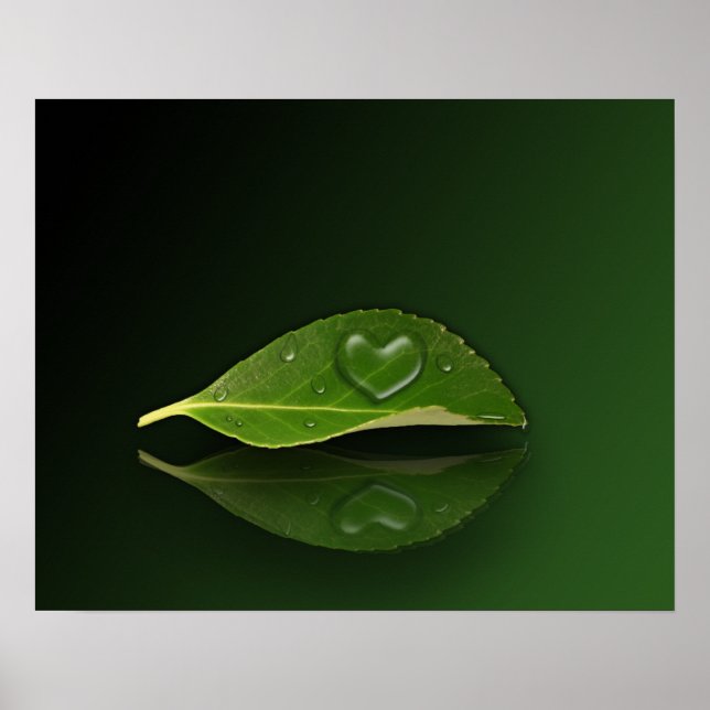 Heart Shaped Droplet on Leaf Poster (Front)