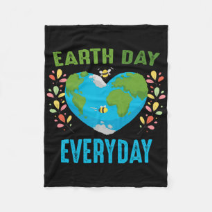 Heart Shaped Earth Day Everyday Bees World Environ Fleece Blanket