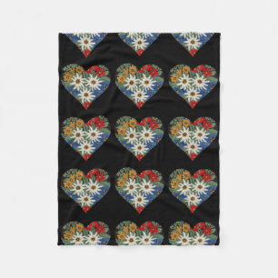 Heart Shaped Edelweiss Alpine Flower Fleece Blanket