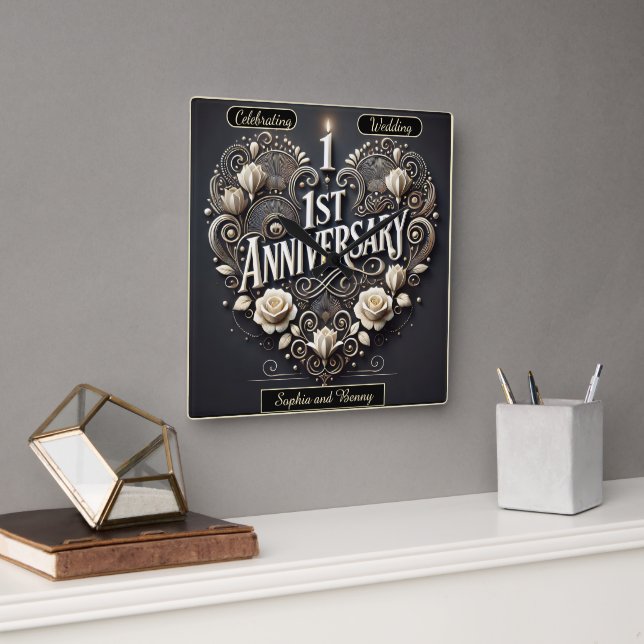 Heart-Shaped Elegance for Anniversaries Square Wall Clock (Office)