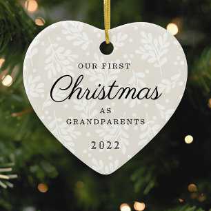 Heart Shaped First Christmas as Grandparents Ceramic Ornament