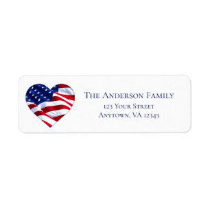 Heart Shaped Flag   USA Return Address Return Address Label