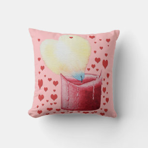 heart shaped flame red candle art pink cushion