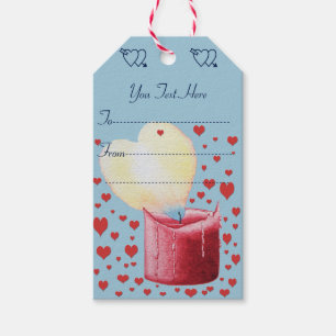 heart shaped flame red candle painting gift tags