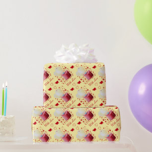 heart shaped flame red candle painting romantic wrapping paper