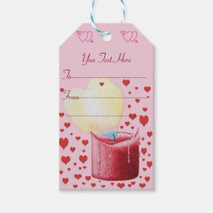 heart shaped flame red candle romantic gift tags