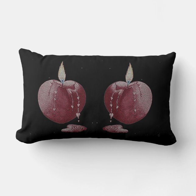 heart shaped flame red candle romantic lumbar cushion (Front)