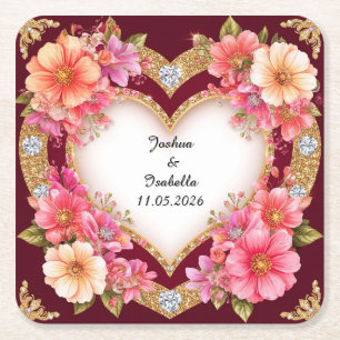 Heart-Shaped Floral Arrangement Square Paper Coaster