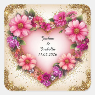 Heart-Shaped Floral Arrangement Square Sticker