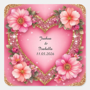 Heart-Shaped Floral Arrangement Square Sticker