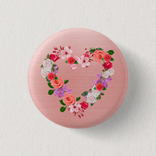 Heart Shaped Floral Bouquet Of Love 3 Cm Round Badge