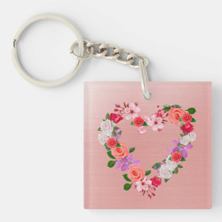 Heart Shaped Floral Bouquet Of Love Key Ring