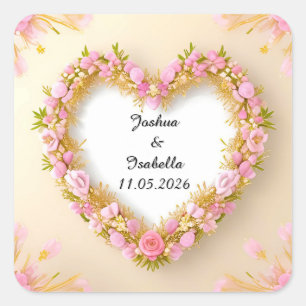 Heart Shaped Floral Frame Square Sticker