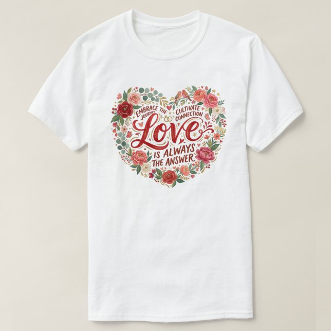 Heart-Shaped Floral Typography T-Shirt (Design Front)