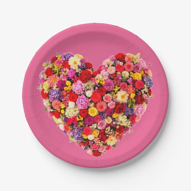 Heart-shaped Floral Valentine Love Arrangement Paper Plate (Front)