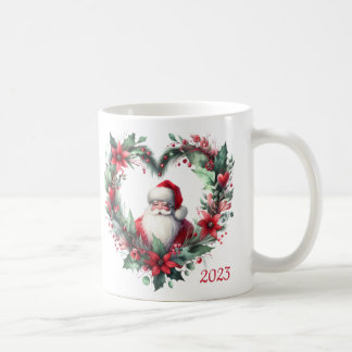 Heart-shaped Floral Wreath - Christmas Santa Claus Coffee Mug