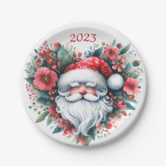 Heart-shaped Floral Wreath - Christmas Santa Claus Paper Plate
