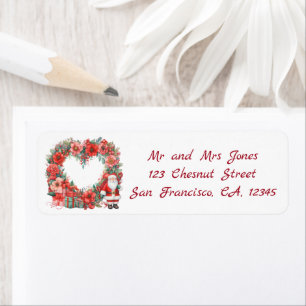 Heart-shaped Floral Wreath - Christmas Santa Claus Return Address Label