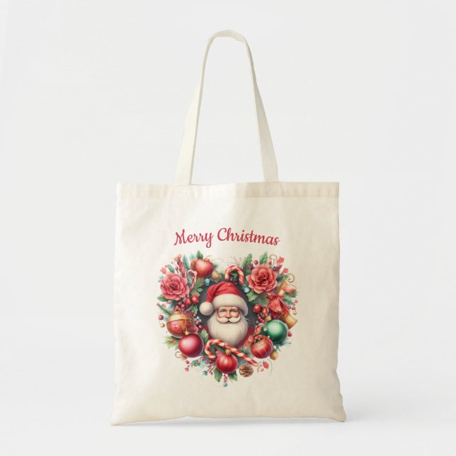 Heart-shaped Floral Wreath - Christmas Santa Claus Tote Bag (Front)