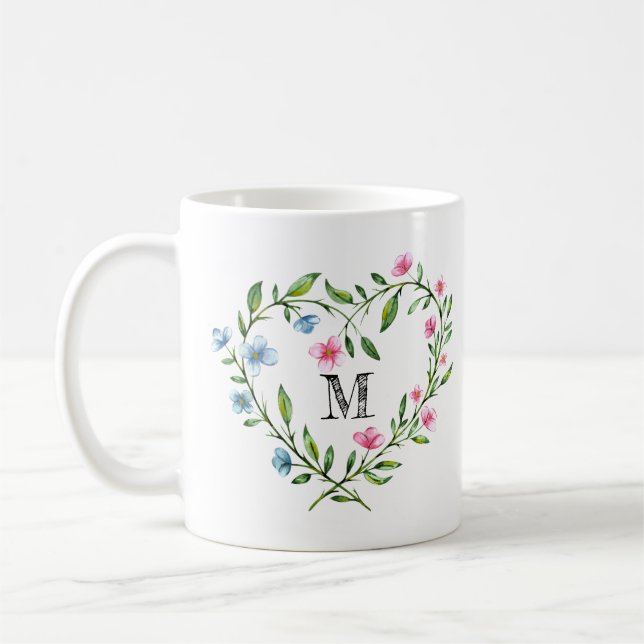 Heart Shaped Floral Wreath Coffee Mug (Left)