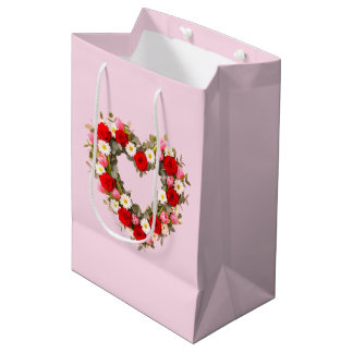 Heart Shaped Floral Wreath Roses Daisies Tulips Medium Gift Bag