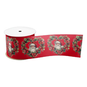 Heart-shaped Floral Wreath - Santa Claus Ribbon Satin Ribbon