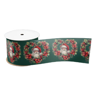 Heart-shaped Floral Wreath - Santa Claus Ribbon Satin Ribbon