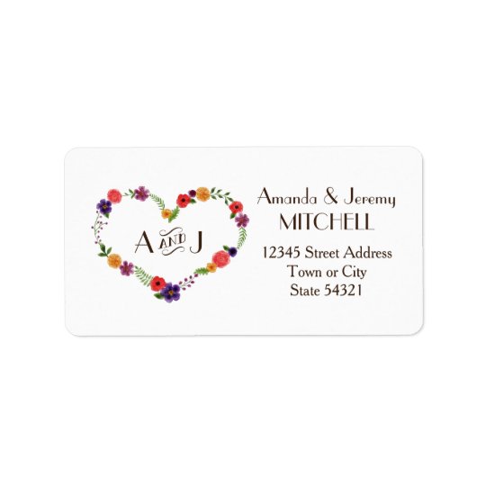Heart-Shaped Flower Wreath Rustic Wedding Address Label