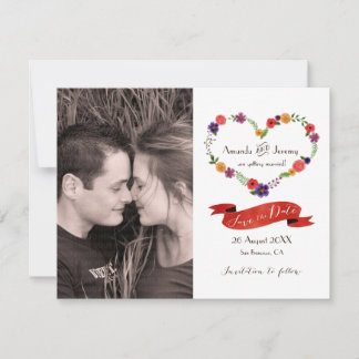 Heart-Shaped Flower Wreath Rustic Wedding Announcement