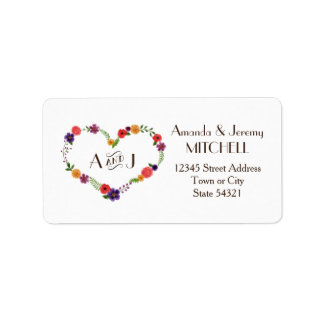 Heart-Shaped Flower Wreath Rustic Wedding Label