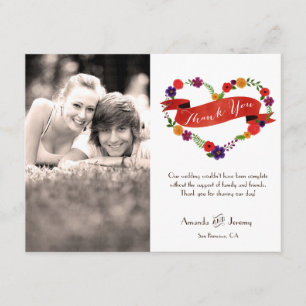 Heart-Shaped Flower Wreath Rustic Wedding Thank You Card