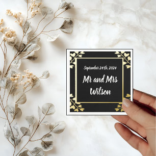 Heart Shaped Flowers on Black Gold Foil wedding  Napkin