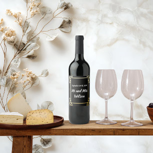 Heart Shaped Flowers on Black Gold Foil wedding  Wine Label