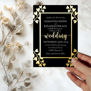 Heart Shaped Flowers on Black Wedding Gold