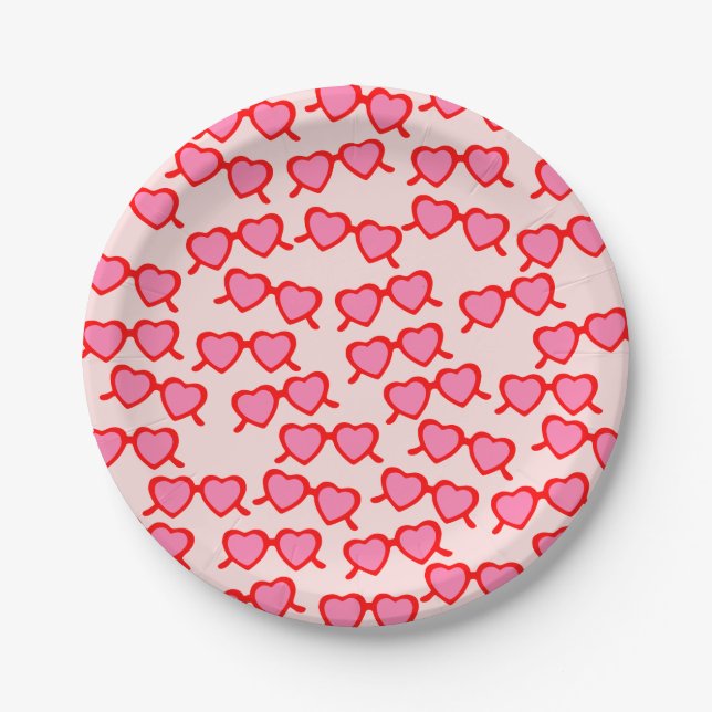 Heart Shaped Glasses Paper Plates (Front)