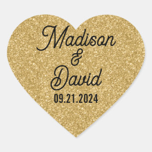 Heart Shaped Gold Glitter Wedding Heart Sticker
