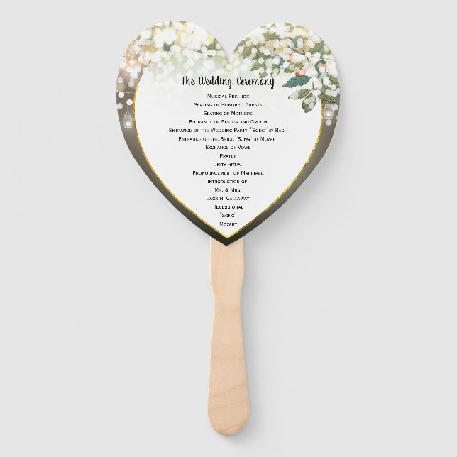 Heart Shaped Green Leaf Tree Wedding Program Fan (Front)