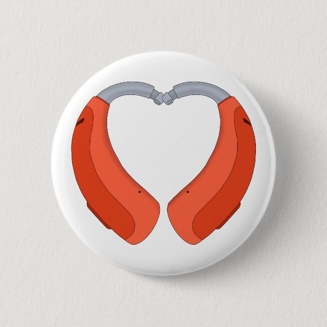 Heart Shaped Hearing Aid 6 Cm Round Badge (Front)