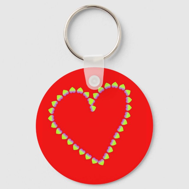 Heart shaped hearts on red key ring (Front)