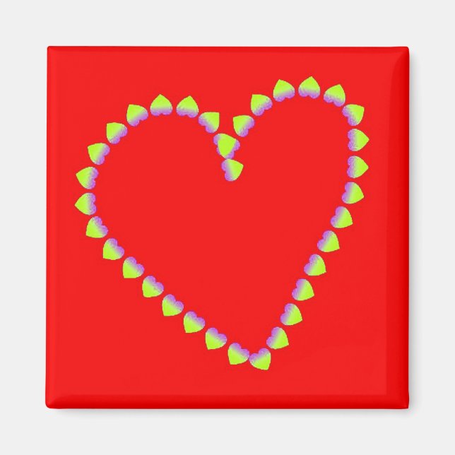 Heart shaped hearts on red magnet (Front)