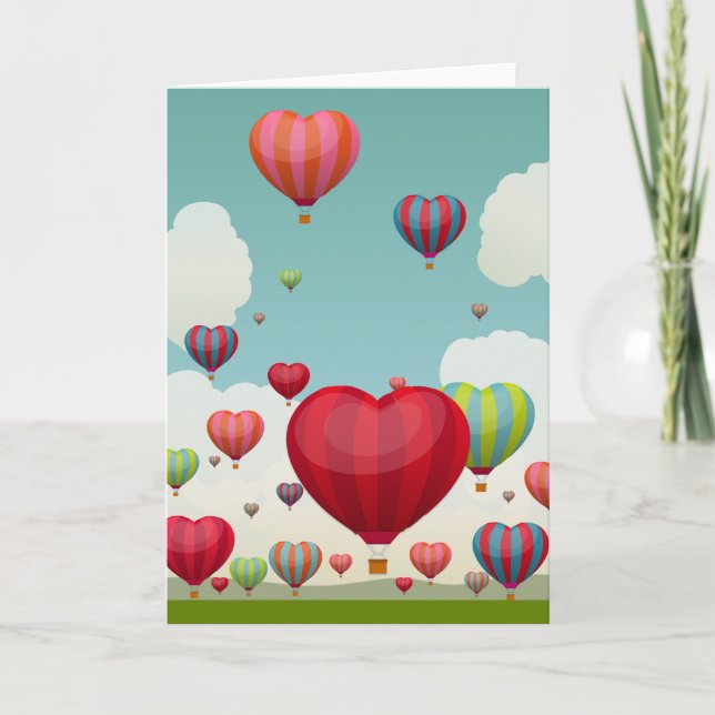 Heart-Shaped Hot Air Balloons-Valentine's Day Card (Front)