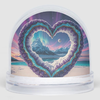 Heart-Shaped Ice Sculpture with Aurora Snowglobe