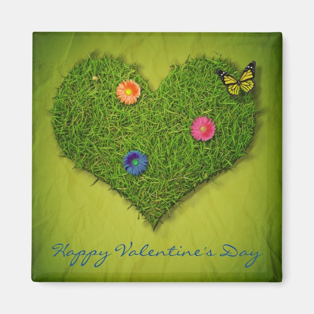 Heart-Shaped Lawn Flowers Butterfly Magnet (Front)