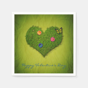Heart-Shaped Lawn Flowers Butterfly Napkin