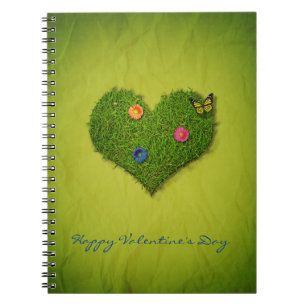 Heart-Shaped Lawn Flowers Butterfly Notebook