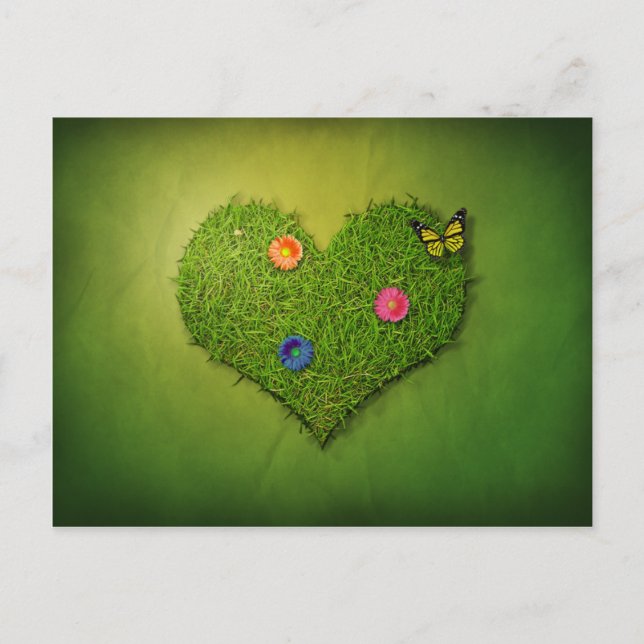 Heart-Shaped Lawn Flowers Butterfly Postcard (Front)