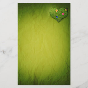 Heart-Shaped Lawn Flowers Butterfly Stationery