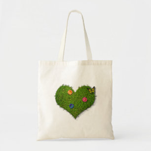 Heart-Shaped Lawn Flowers Butterfly Tote Bag