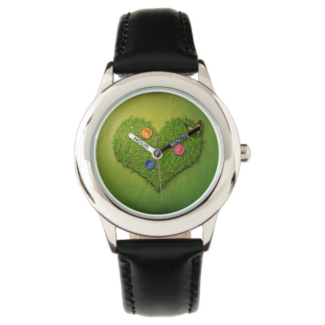 Heart-Shaped Lawn Flowers Butterfly Watch (Front)