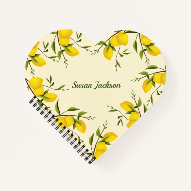 Heart Shaped Lemon Citrus Botanical Personalised Notebook (Front)